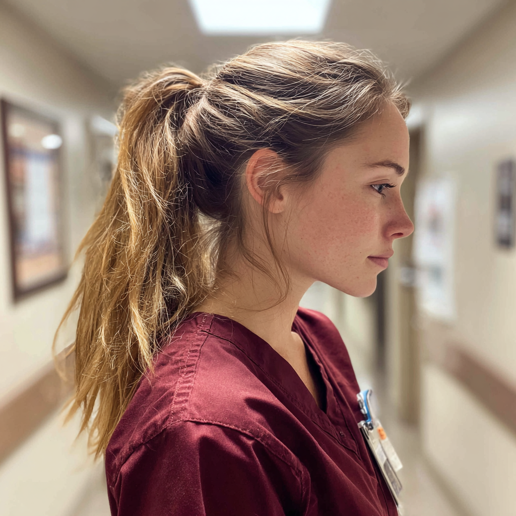 Eine Krankenschwester steht in einem Krankenhausflur | Quelle: Midjourney