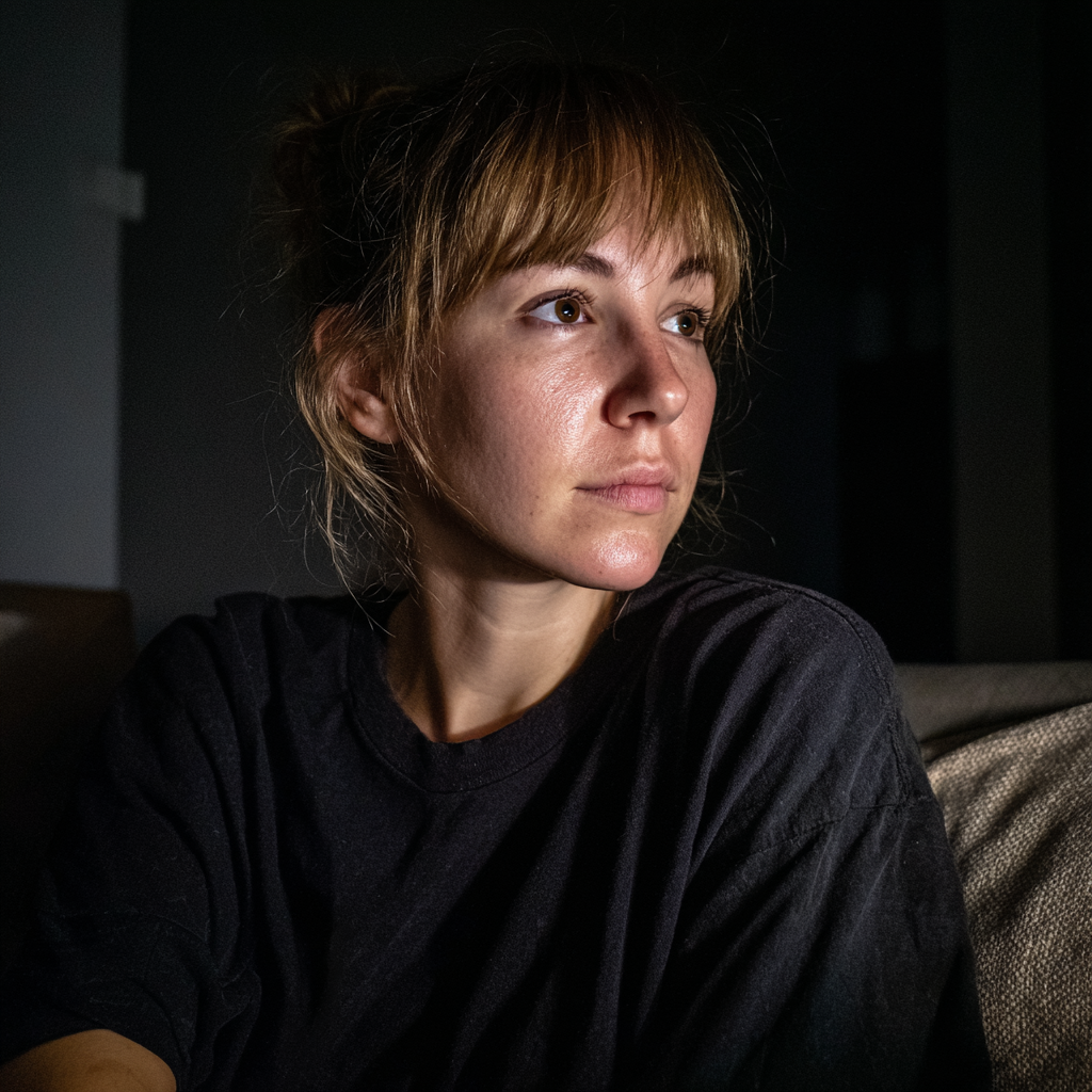 Eine Frau, die auf einer Couch sitzt | Quelle: Midjourney