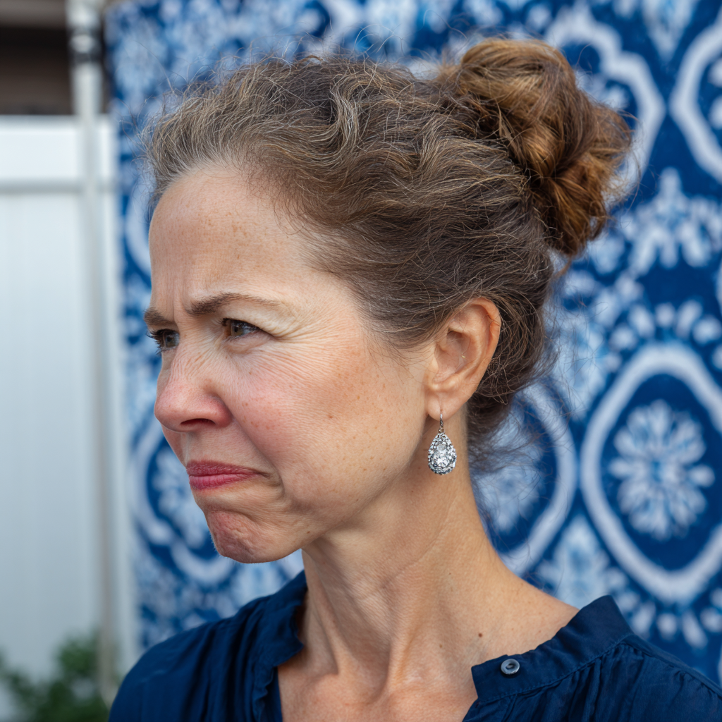 Eine aufgeregte ältere Frau mit Diamantohrringen | Quelle: Midjourney