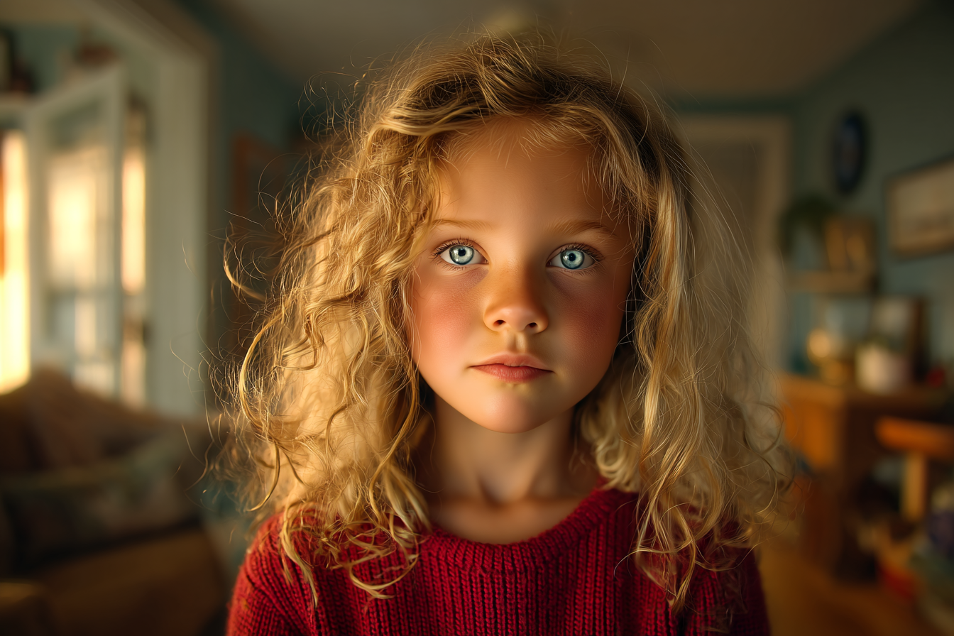 Ein Mädchen steht in einem Wohnzimmer | Quelle: Midjourney