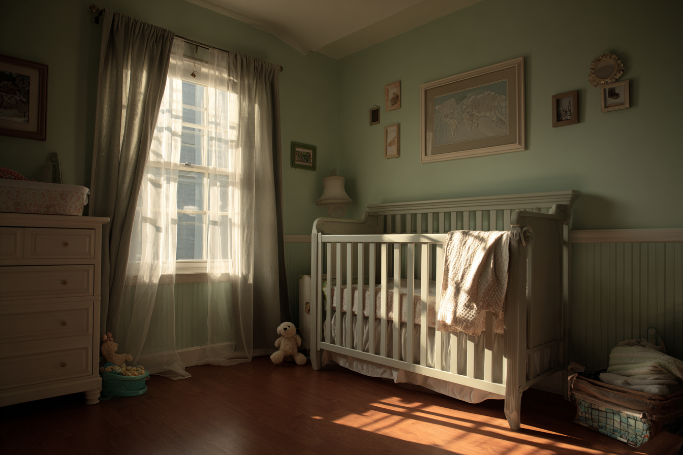 Ein Kinderzimmer mit grünen Wänden | Quelle: Midjourney