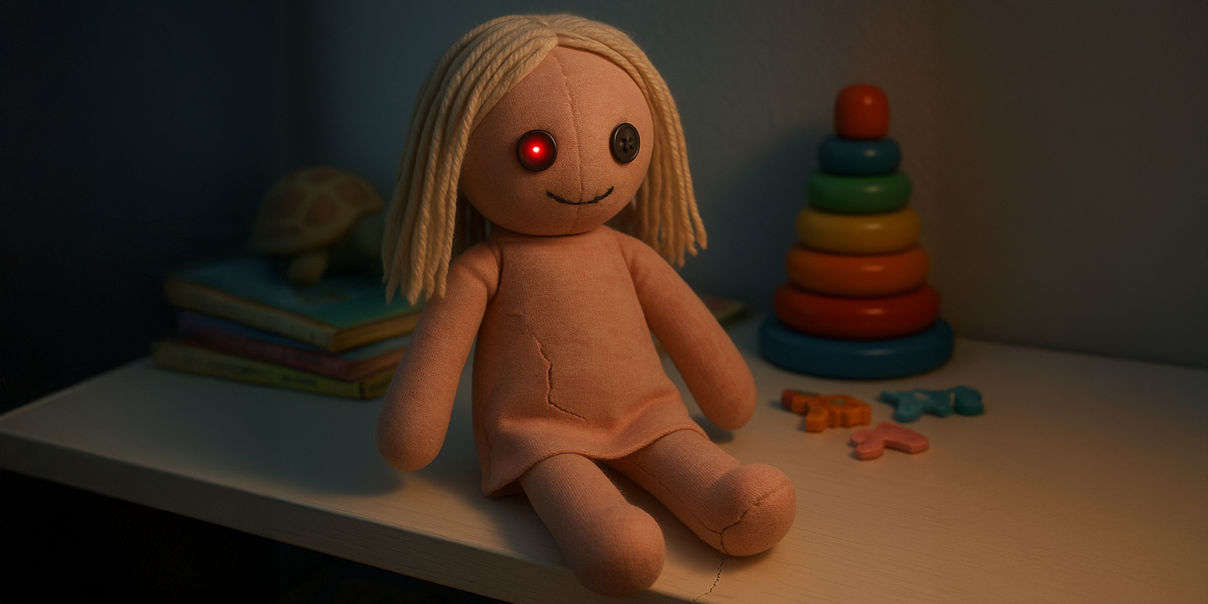 Eine Puppe mit einem roten Licht in ihrem Auge | Quelle: Sora