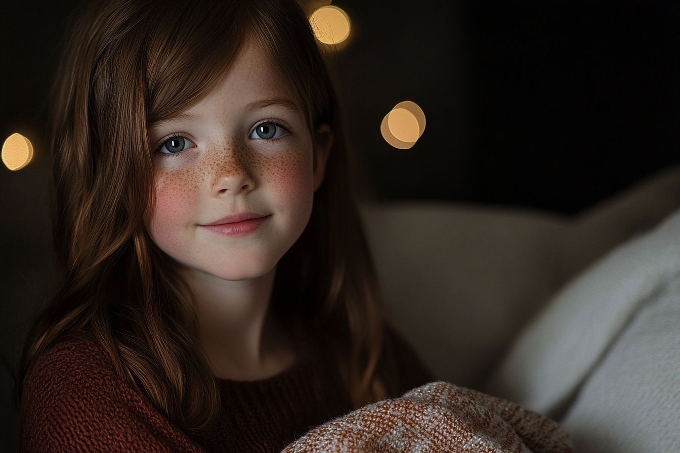 Ein kleines Mädchen sitzt auf einer Couch | Quelle: Midjourney