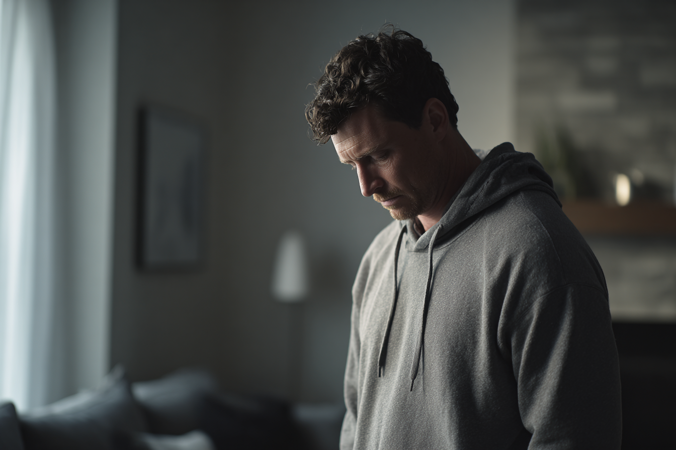 Ein Mann schaut nach unten | Quelle: Midjourney