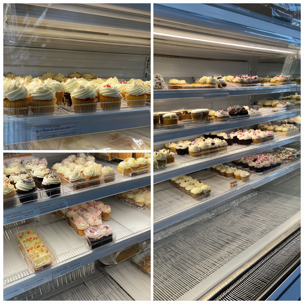 Cupcakes im Kühlschrank eines Lebensmittelladens | Quelle: Midjourney