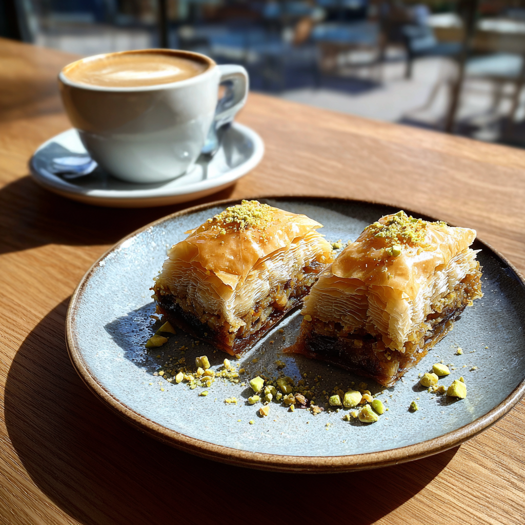 Ein Teller mit Baklava auf einem Tisch | Quelle: Midjourney