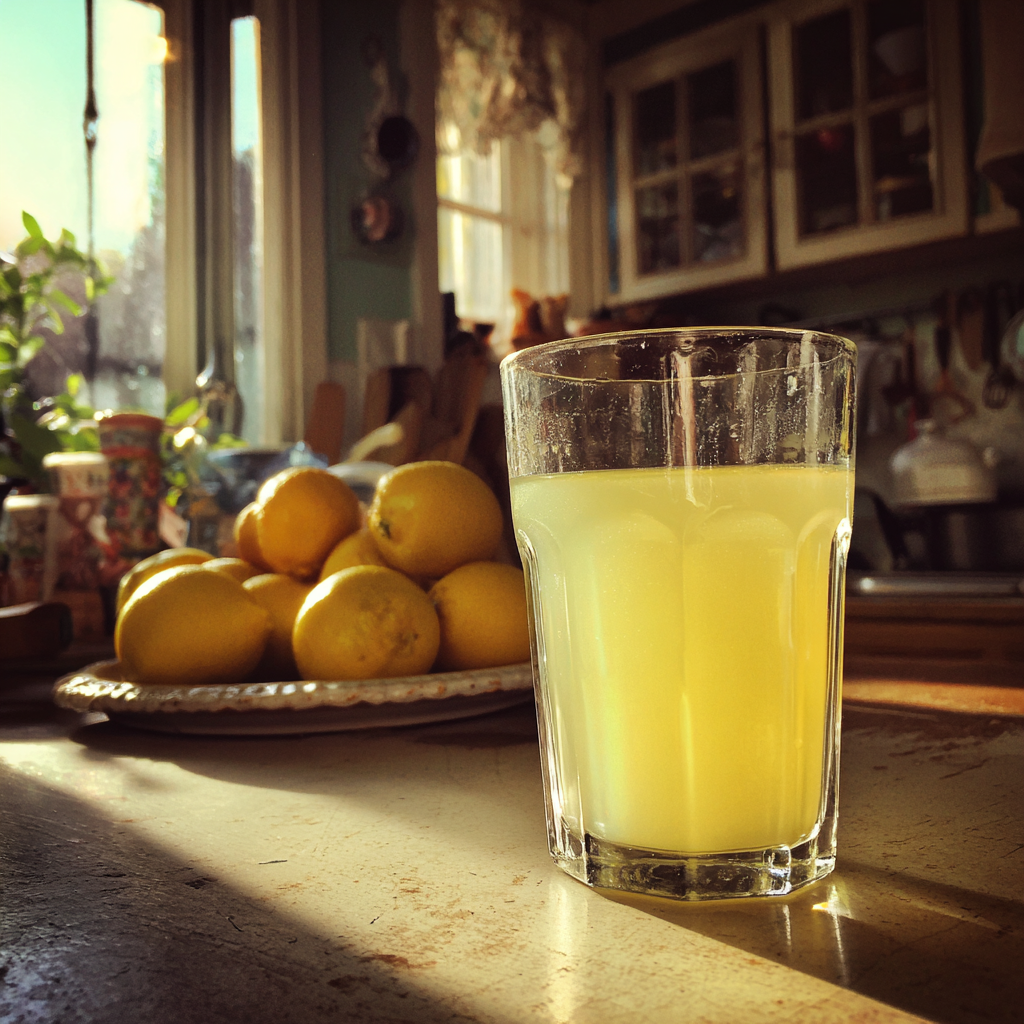 Ein Glas Limonade auf einem Tresen | Quelle: Midjourney