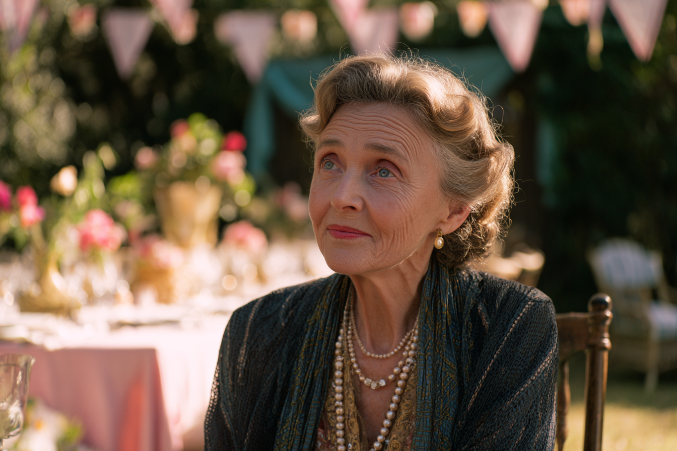 Eine ältere Frau, die in einem Hinterhof sitzt | Quelle: Midjourney