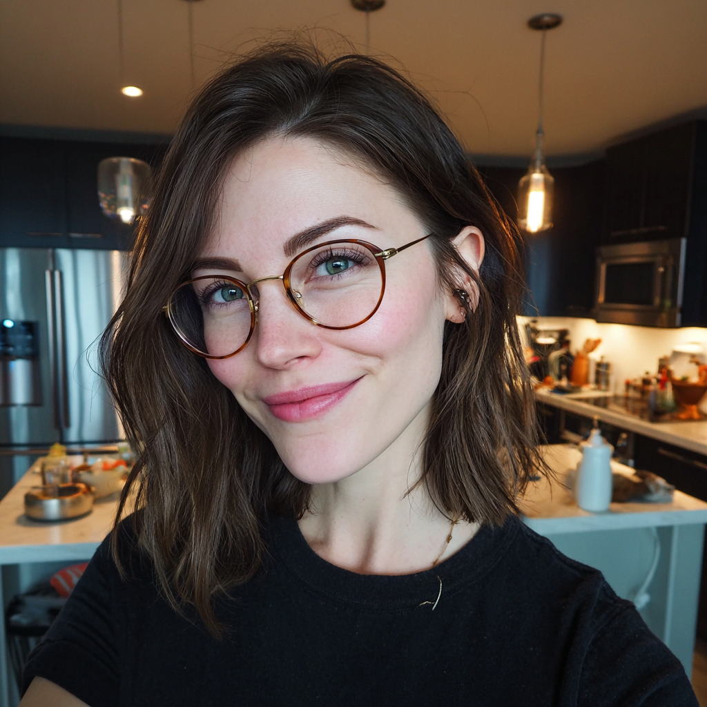 Eine lächelnde Frau, die in einer Küche steht | Quelle: Midjourney