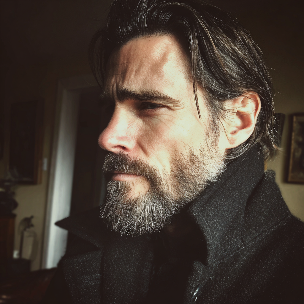 Eine Nahaufnahme eines stirnrunzelnden Mannes | Quelle: Midjourney