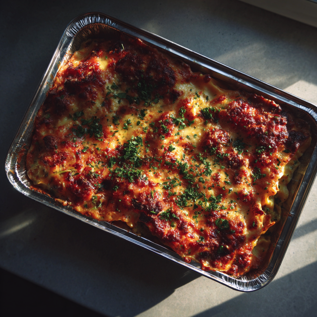 Ein Backblech mit Lasagne | Quelle: Midjourney