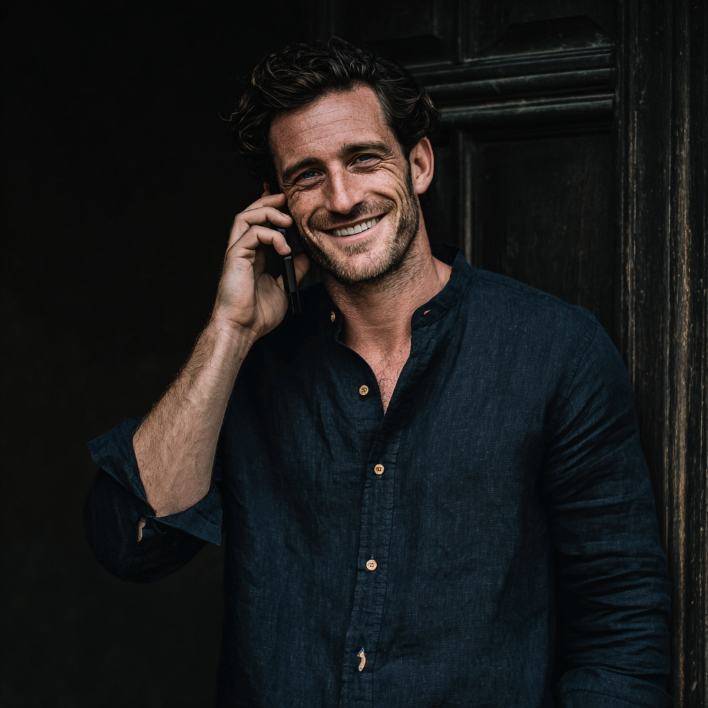 Ein lächelnder Mann, der mit einem Handy telefoniert | Quelle: Midjourney