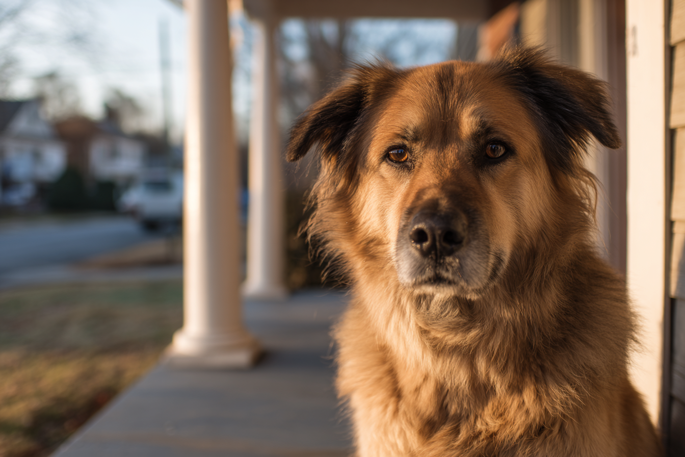 Ein Hund sitzt auf der Veranda | Quelle: Midjourney