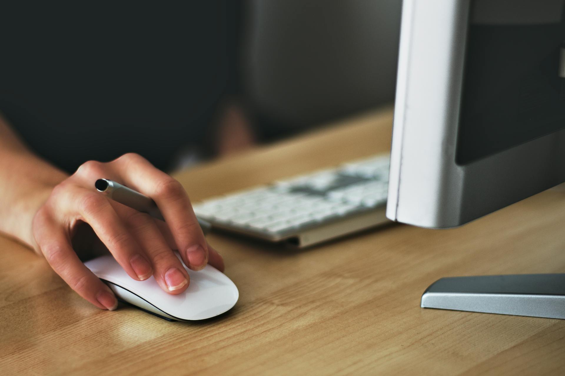 Eine Person hält einen Stift und eine Maus | Quelle: Pexels