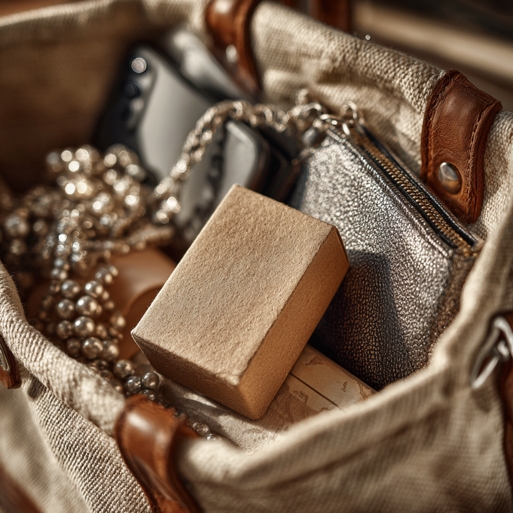 Gegenstände in einer offenen Handtasche | Quelle: Midjourney