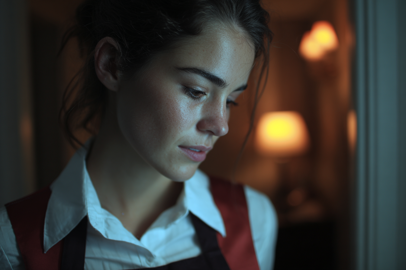 Eine Frau, die in einem Hotelzimmer steht | Quelle: Midjourney