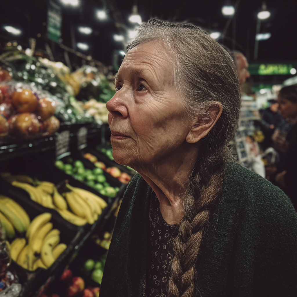 Eine alte Frau trägt eine grüne Strickjacke | Quelle: Midjourney