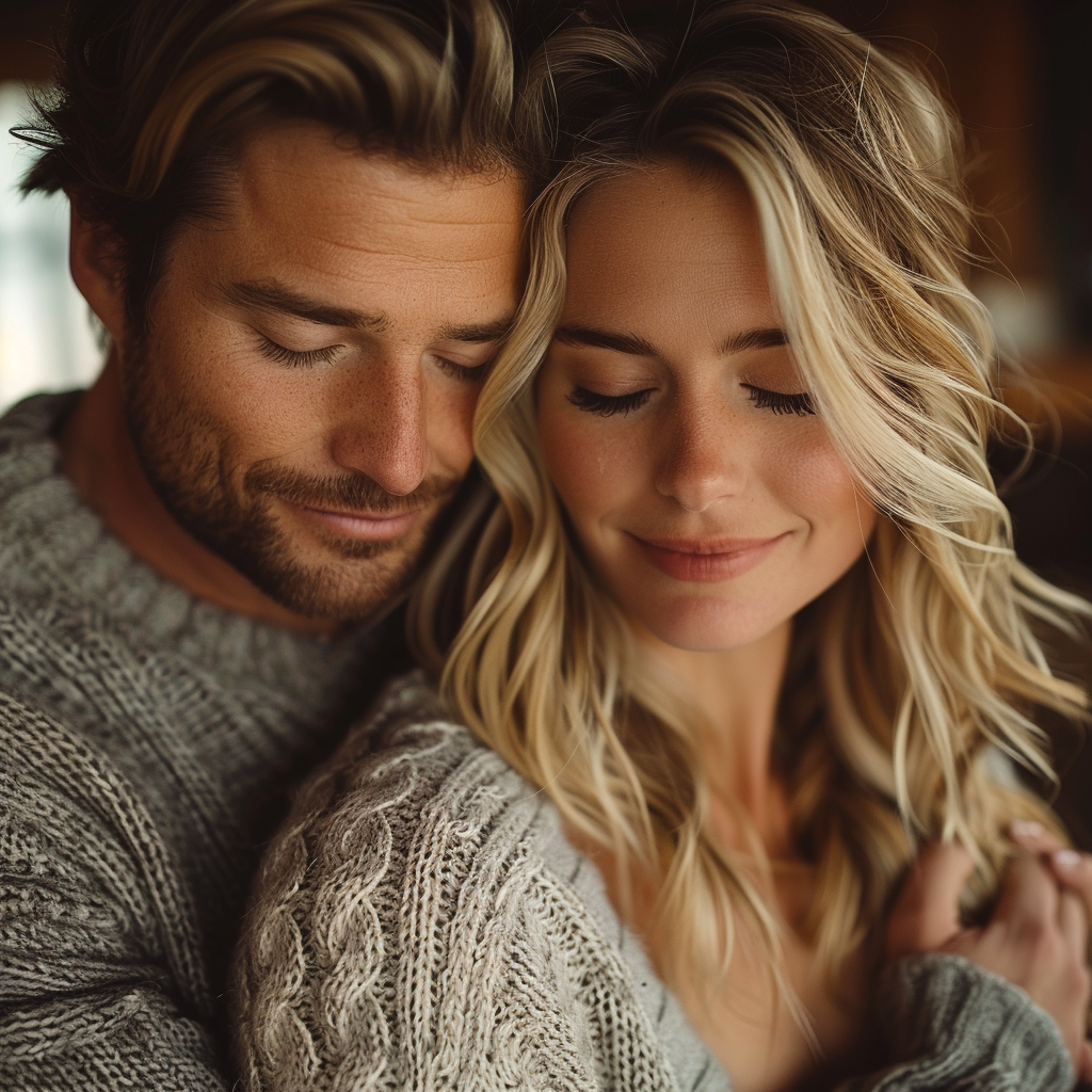 Mark umarmt Laura | Quelle: Midjourney