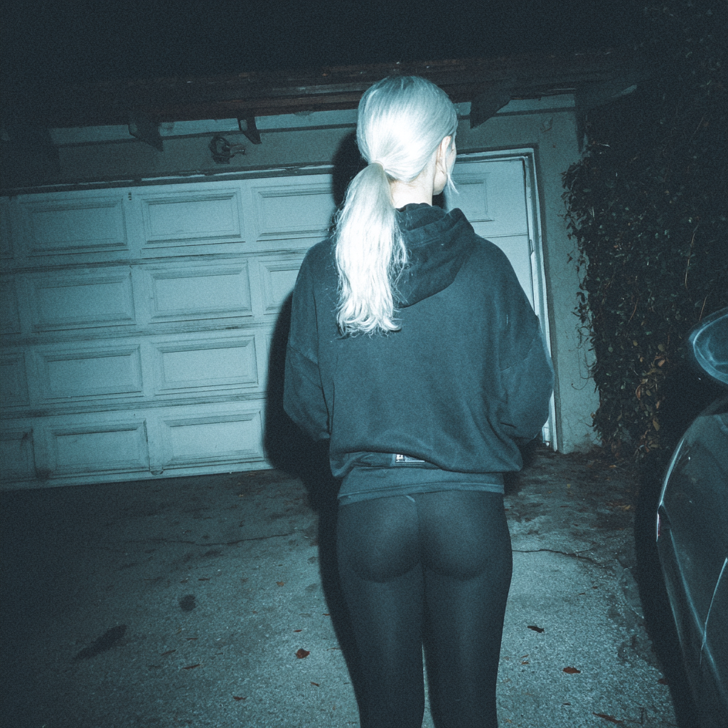 Eine Frau, die vor einem Garagentor steht | Quelle: Midjourney