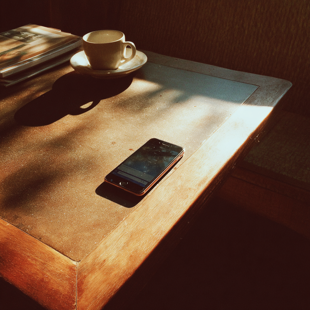 Ein Mobiltelefon auf einem Tisch | Quelle: Midjourney