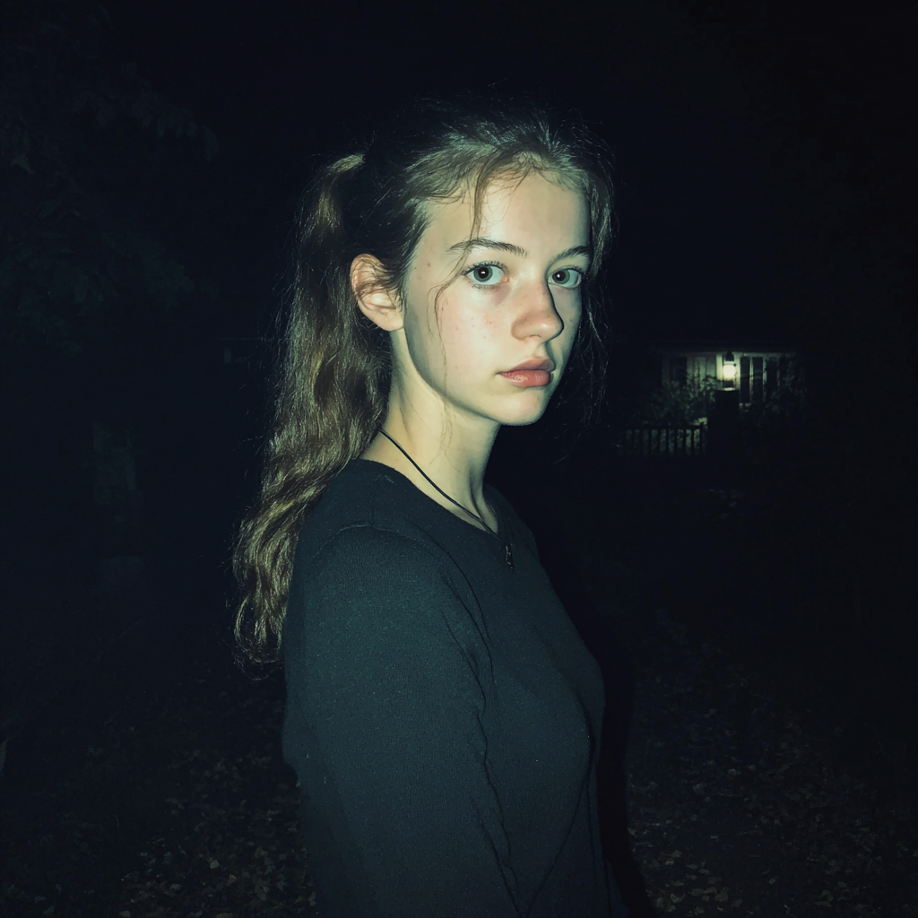 Ein Mädchen im Teenageralter, das nachts draußen steht | Quelle: Midjourney