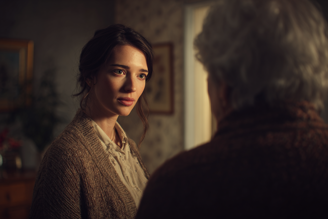 Eine Frau im Gespräch mit ihrer Schwiegermutter | Quelle: Midjourney