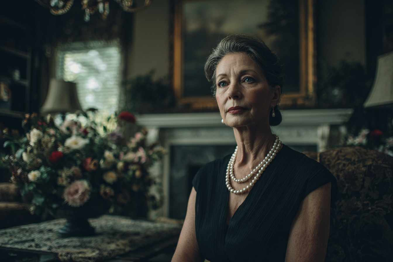 Eine ältere Frau sitzt auf einer Couch | Quelle: Midjourney