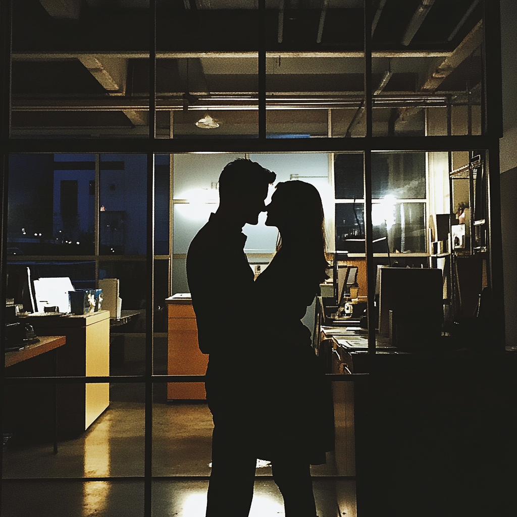 Ein Paar in einem Büro bei Nacht | Quelle: Midjourney