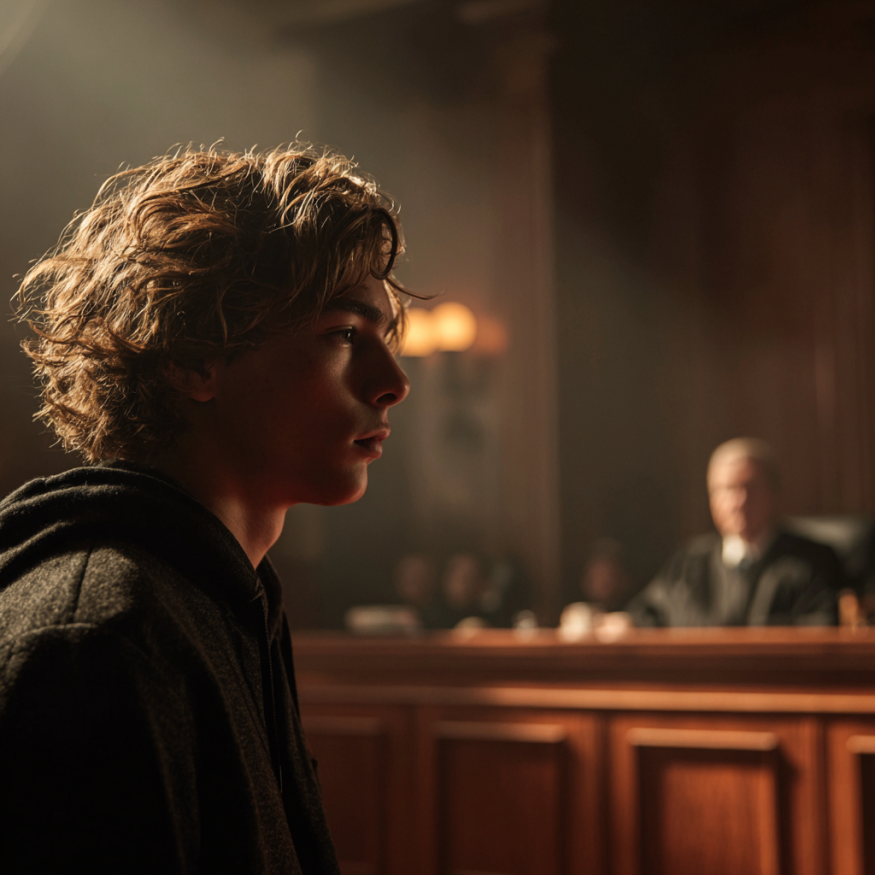 Ein Jugendlicher vor Gericht | Quelle: Midjourney