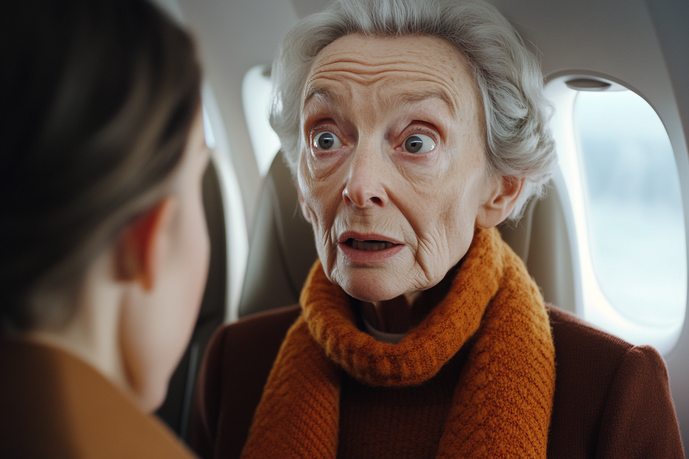 Eine ältere Frau im Gespräch mit einem jüngeren Fahrgast | Quelle: Midjourney