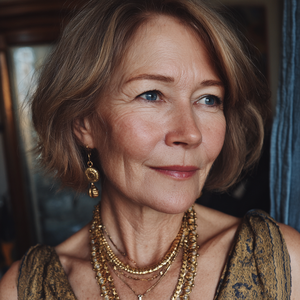 Eine selbstgefällige ältere Frau mit Goldschmuck | Quelle: Midjourney