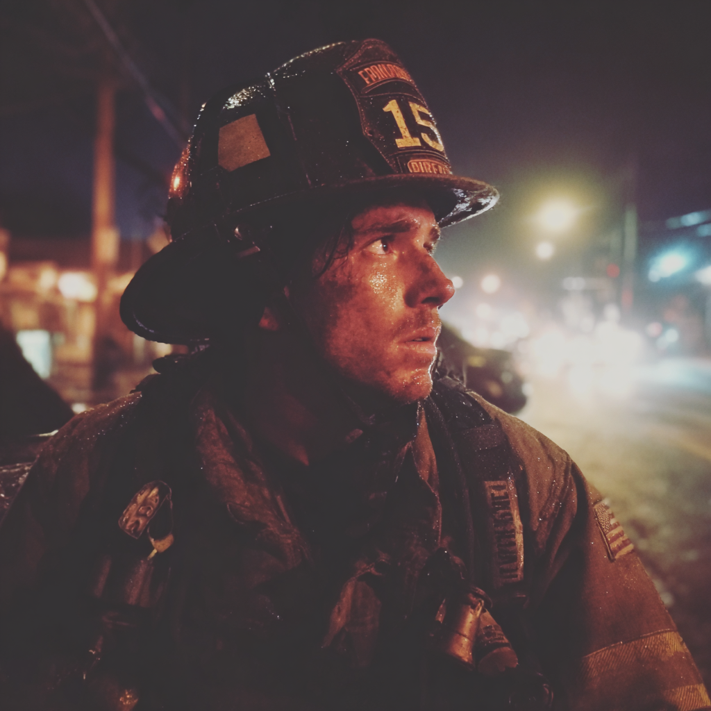 Ein Feuerwehrmann, der draußen steht | Quelle: Midjourney