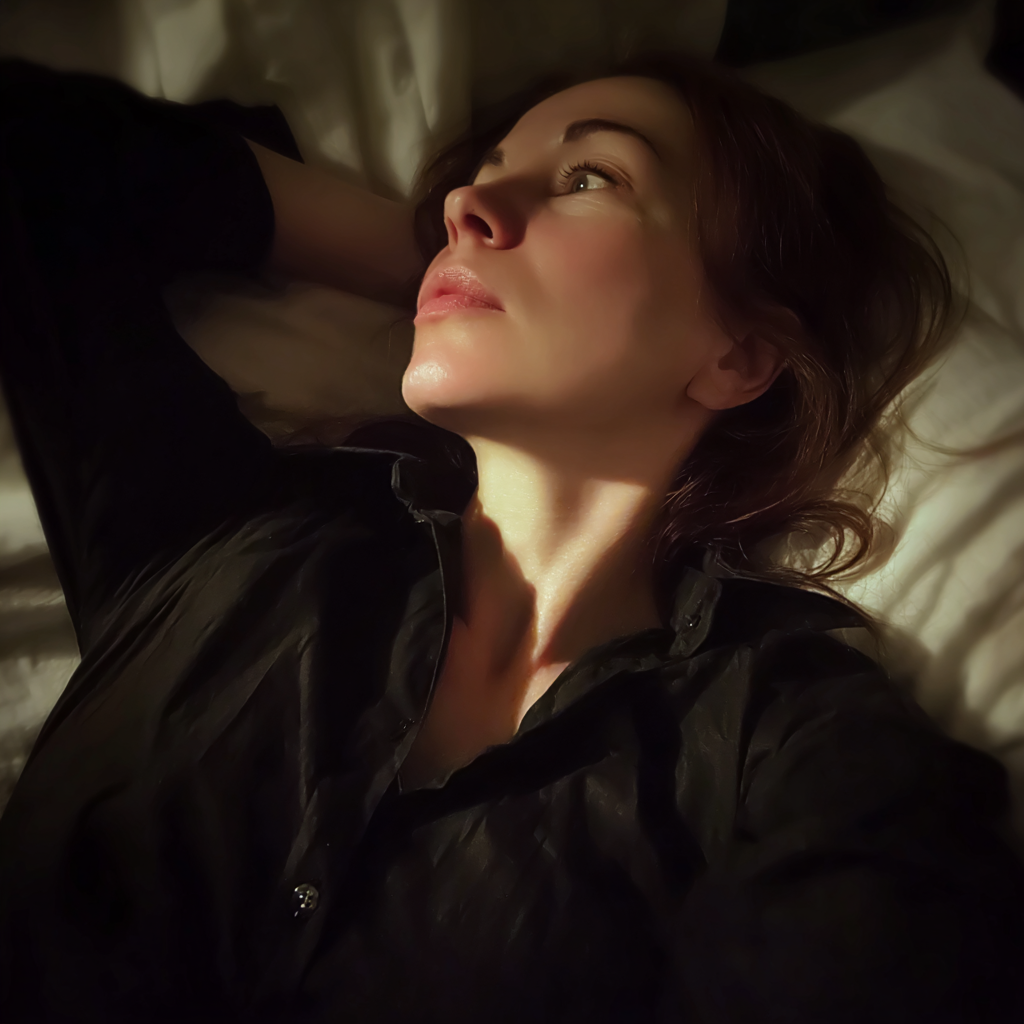 Eine Frau liegt nachts in ihrem Bett | Quelle: Midjourney