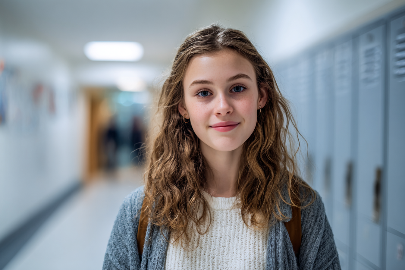 Ein Mädchen steht in ihrer Schule | Quelle: Midjourney