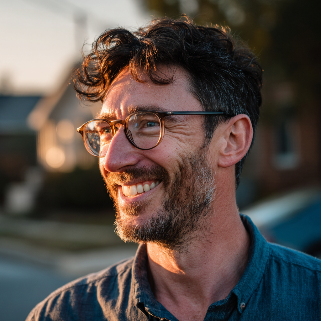 Eine Nahaufnahme eines lächelnden Mannes | Quelle: Midjourney