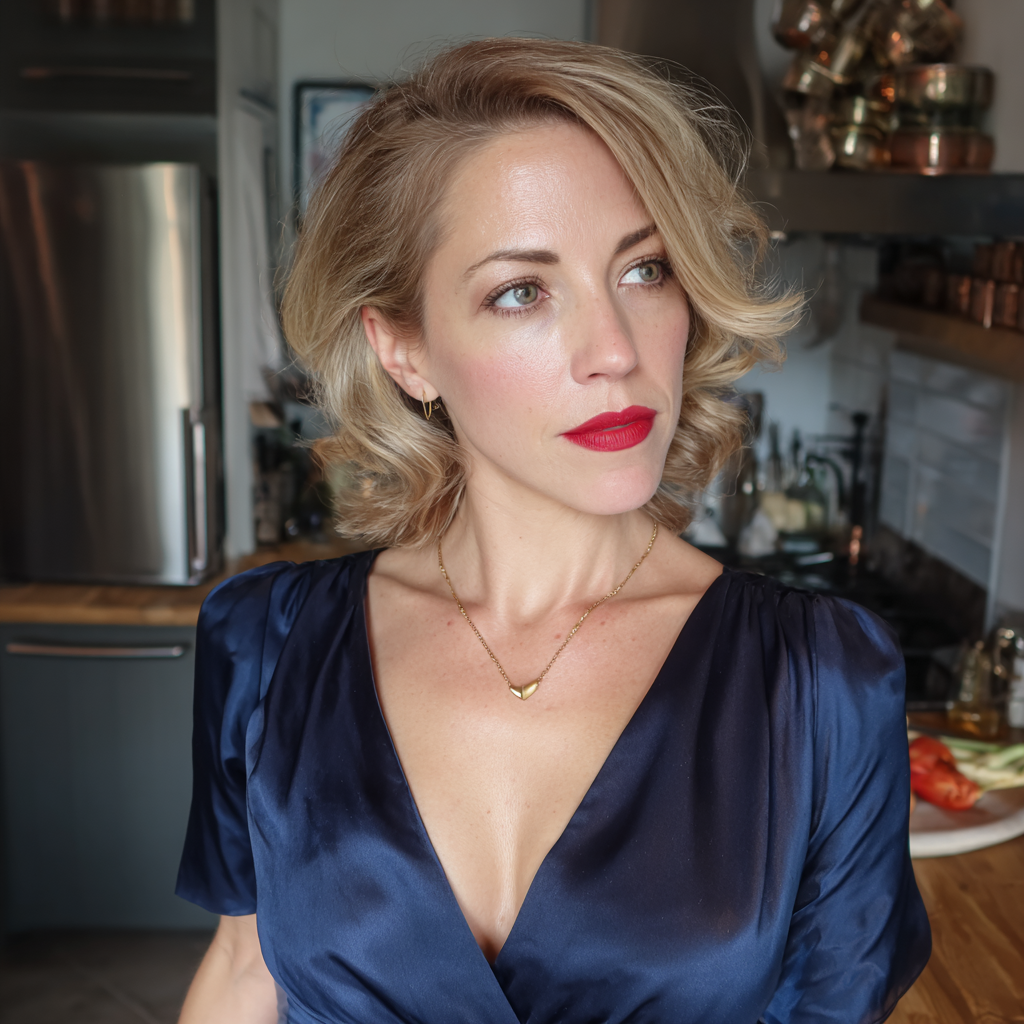 Eine nachdenkliche Frau mit Lippenstift | Quelle: Midjourney