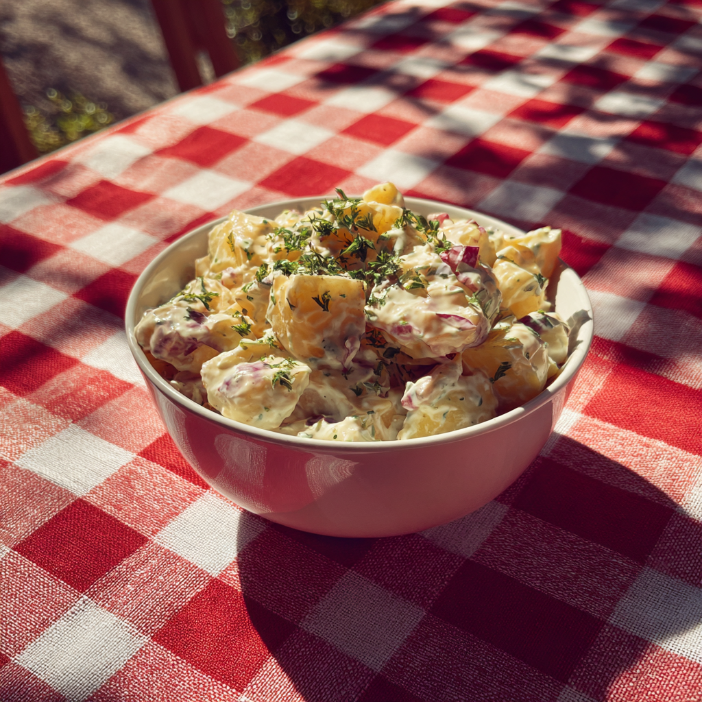 Eine Schüssel mit Kartoffelsalat | Quelle: Midjourney