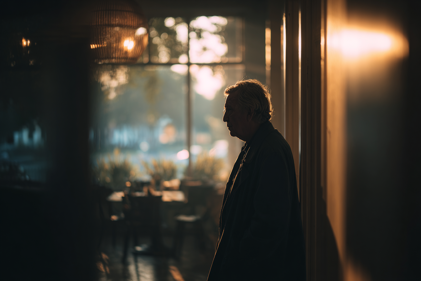Die Silhouette eines Mannes, der in einem Café steht | Quelle: Midjourney