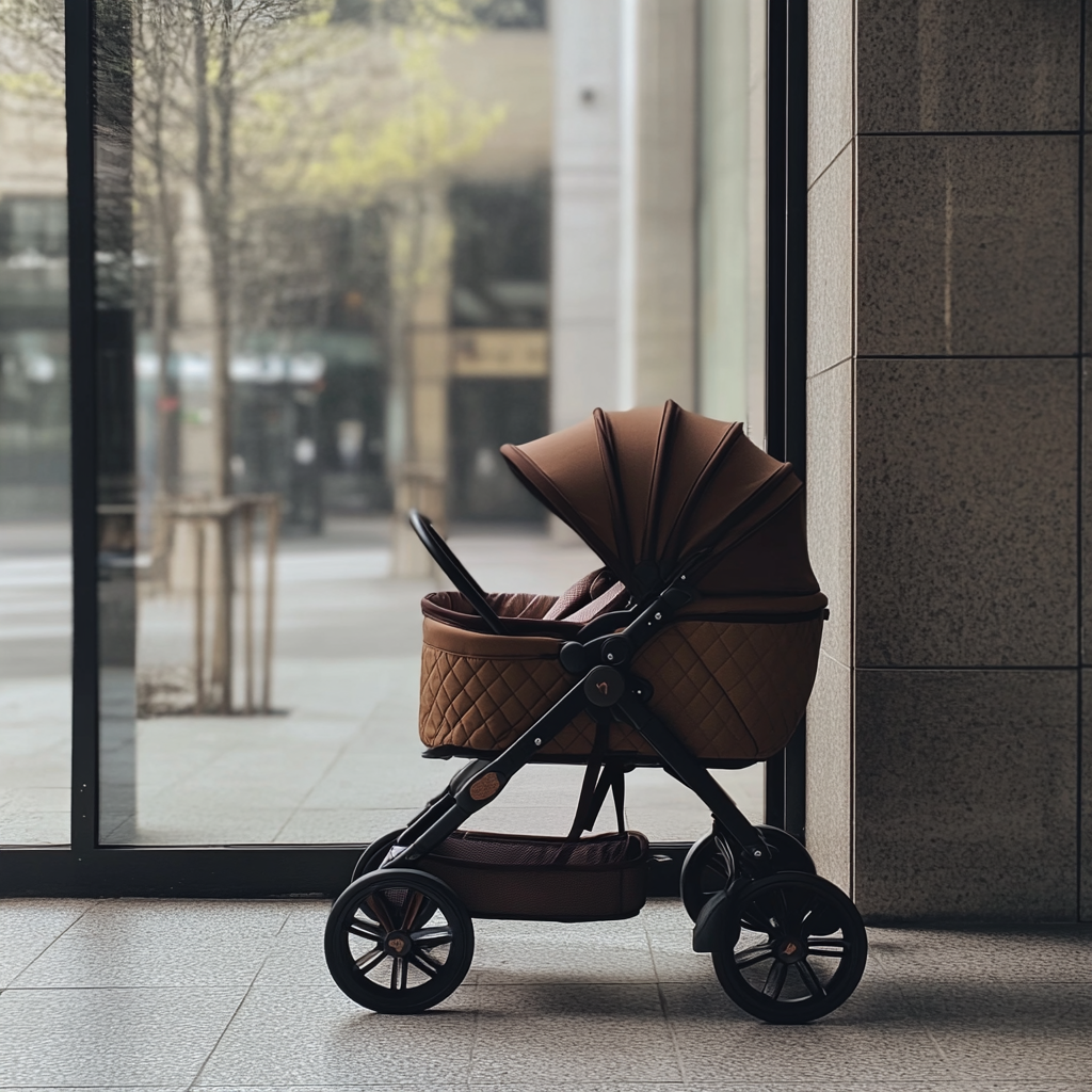 Schicker dunkelbrauner Stubenwagen | Quelle: Midjourney