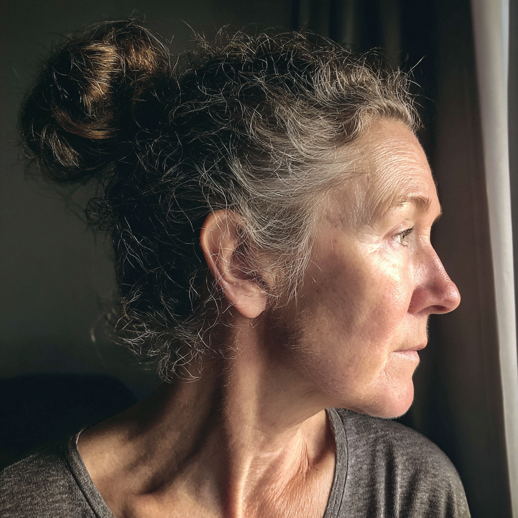 Eine nachdenkliche Frau, die aus dem Fenster schaut | Quelle: Midjourney