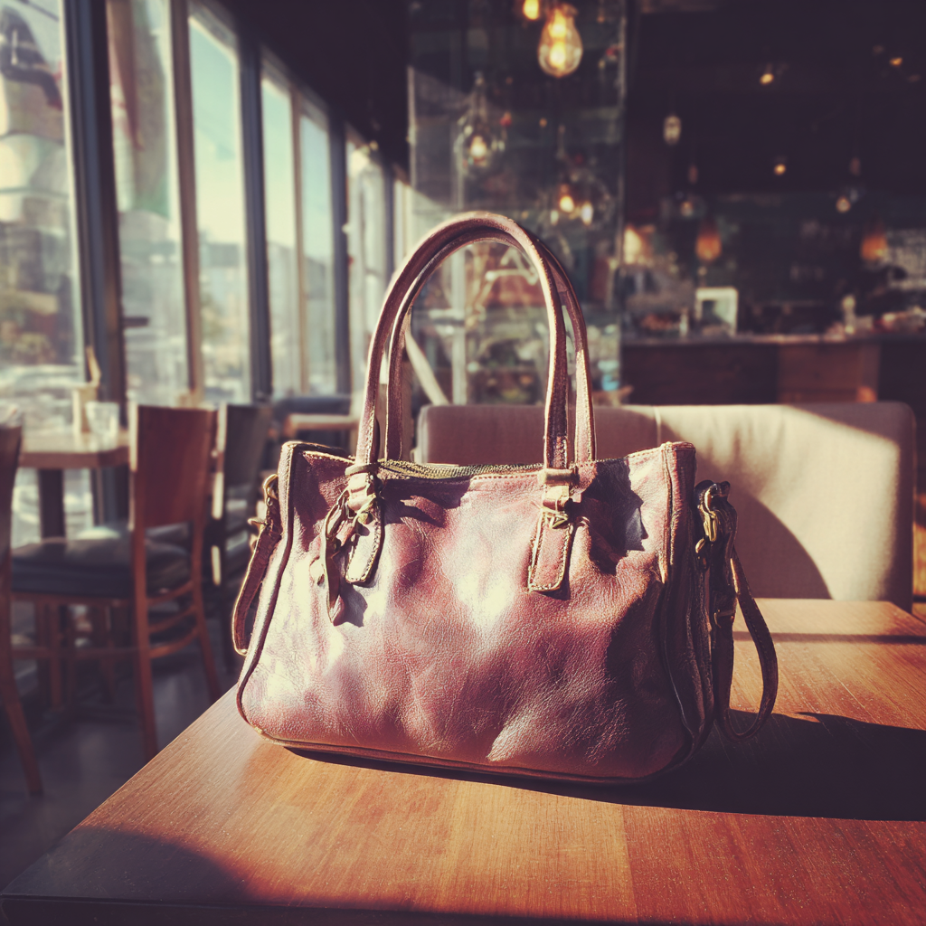 Eine braune Handtasche auf einem Tisch | Quelle: Midjourney