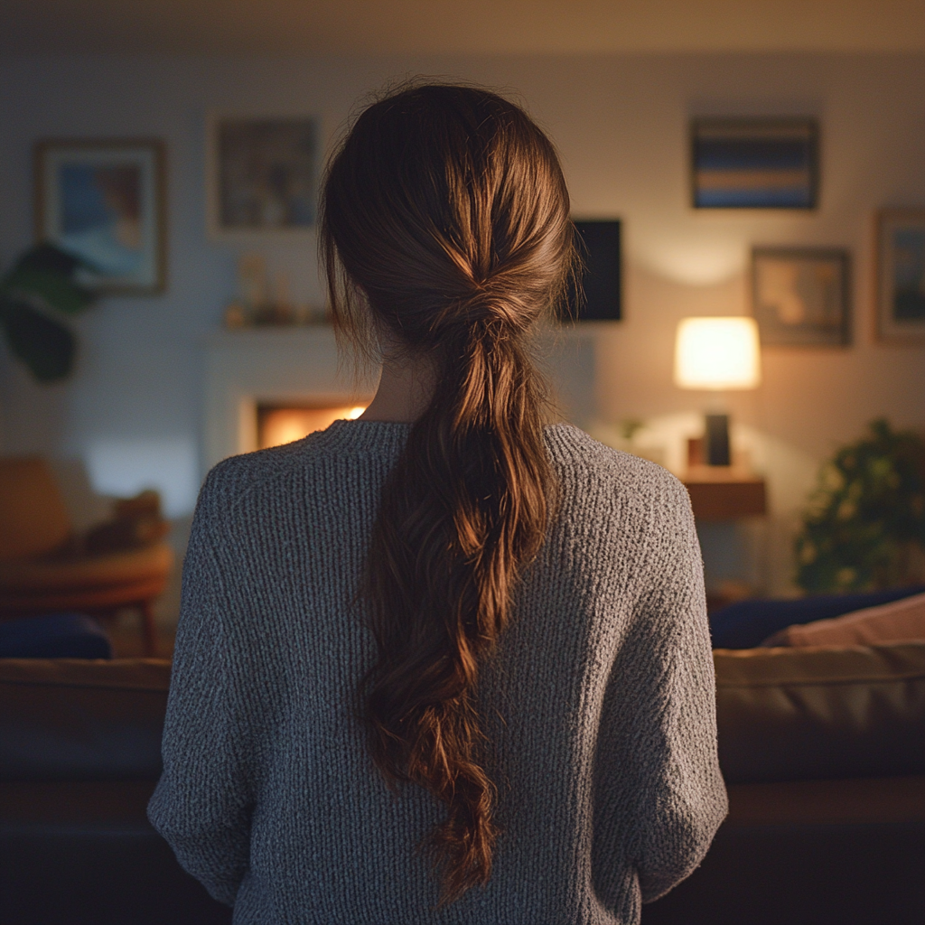 Eine junge Frau steht im Haus ihrer Mutter | Quelle: Midjourney