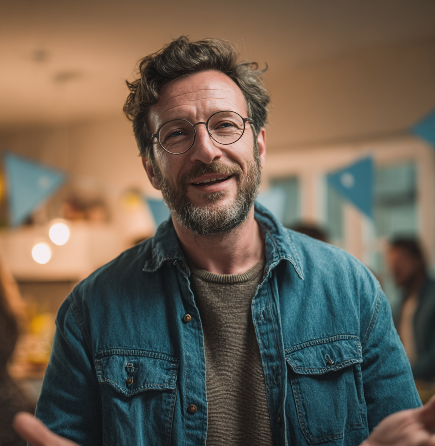 Ein Mann spricht auf der Geburtstagsparty seiner Tochter | Quelle: Midjourney