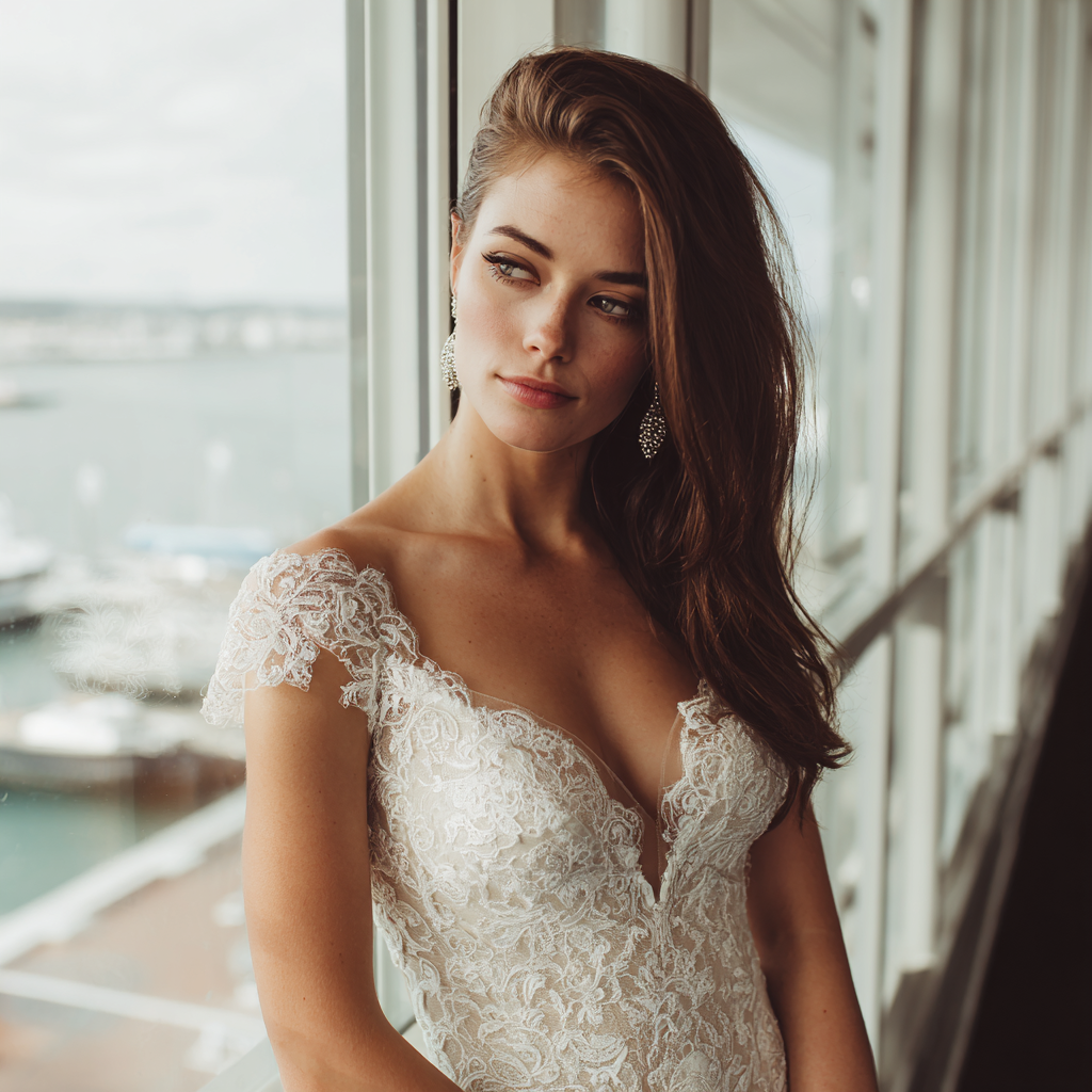 Eine Braut trägt ein Spitzenkleid | Quelle: Midjourney