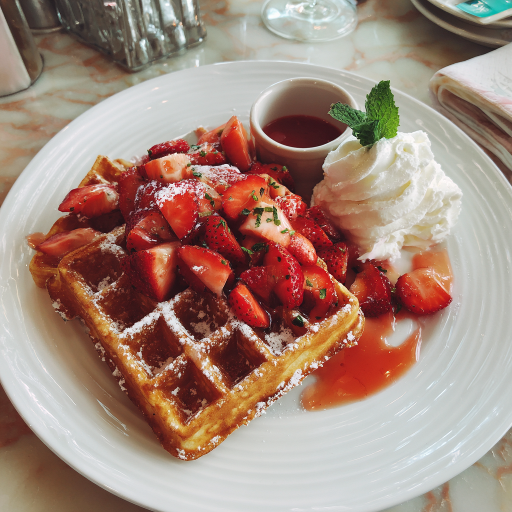 Ein Teller mit Waffeln auf einem Tisch | Quelle: Midjourney