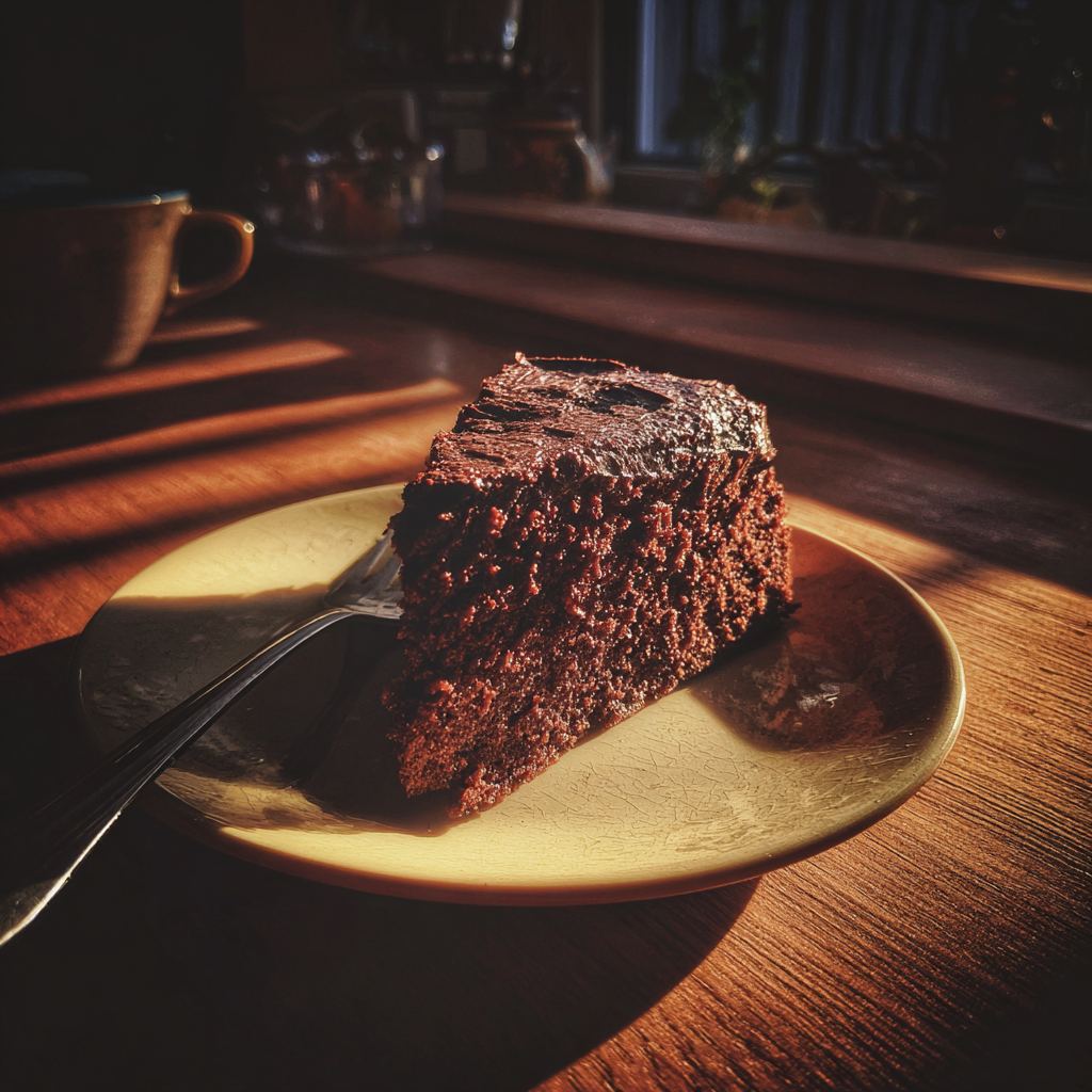 Ein Stück Schokoladenkuchen auf einem Tisch | Quelle: Midjourney