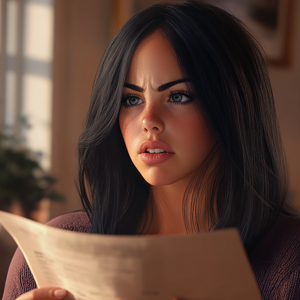 Podejrzana kobieta trzymająca dokument | Źródło: Midjourney