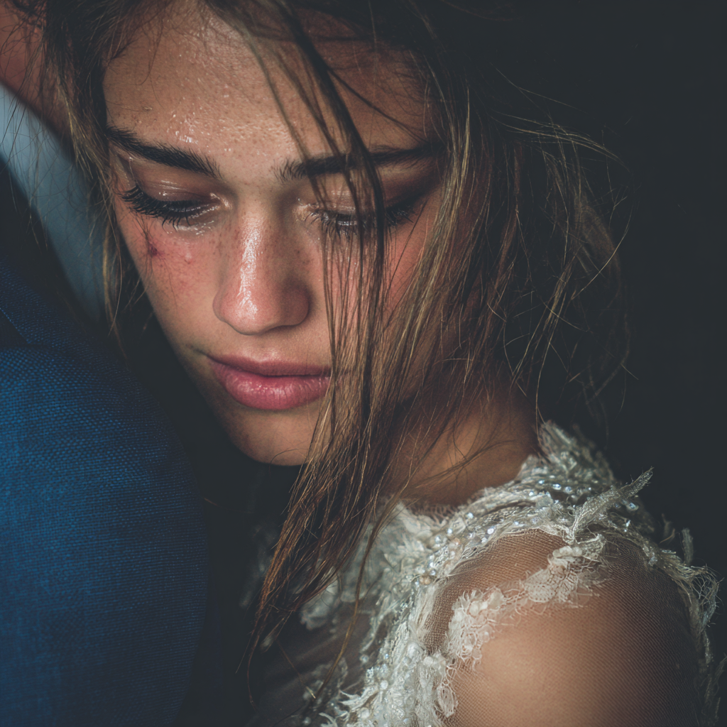 Eine Nahaufnahme einer emotionalen Braut | Quelle: Midjourney