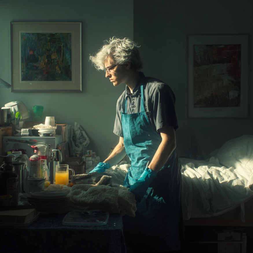 Ein junger Mann arbeitet in einem Pflegeheim | Quelle: Midjourney