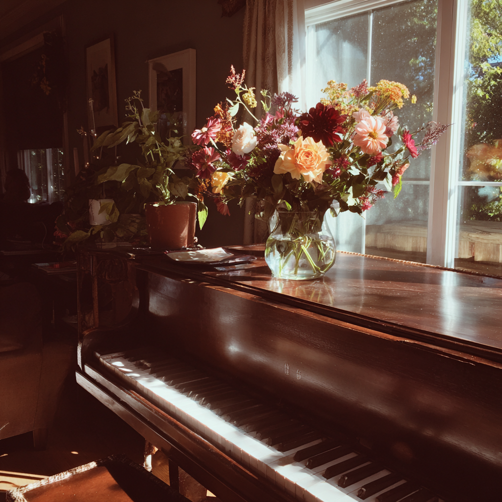 Ein Klavier in einem Wohnzimmer | Quelle: Midjourney